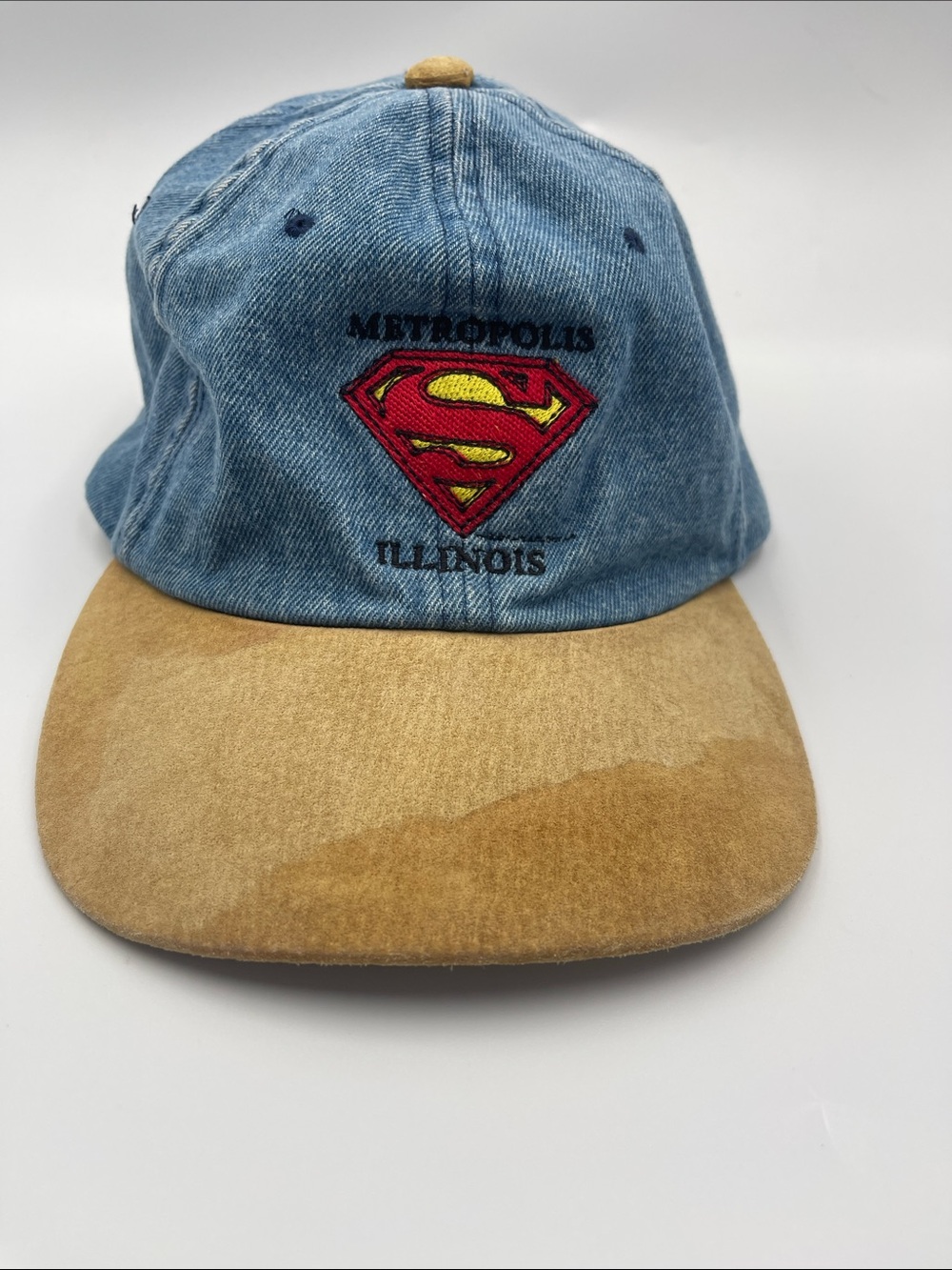 Metropolis Illinois Superman Denim Baseball Cap - Blue and Tan
